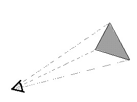 Figure 5: <cite>Quake</cite>'s beam tree was composed of 3-D wedges, or beams, projecting out from the viewpoint to polygon edges.