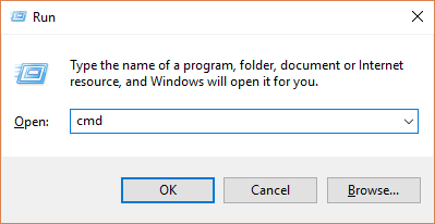 Using the Run dialog to load the Command Prompt