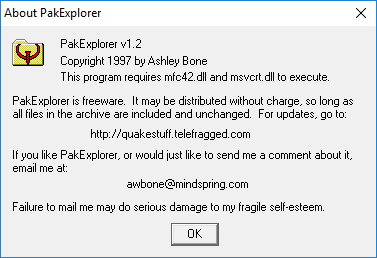 PakExplorer's About dialog