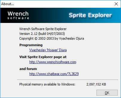 Sprite Explorer's About window